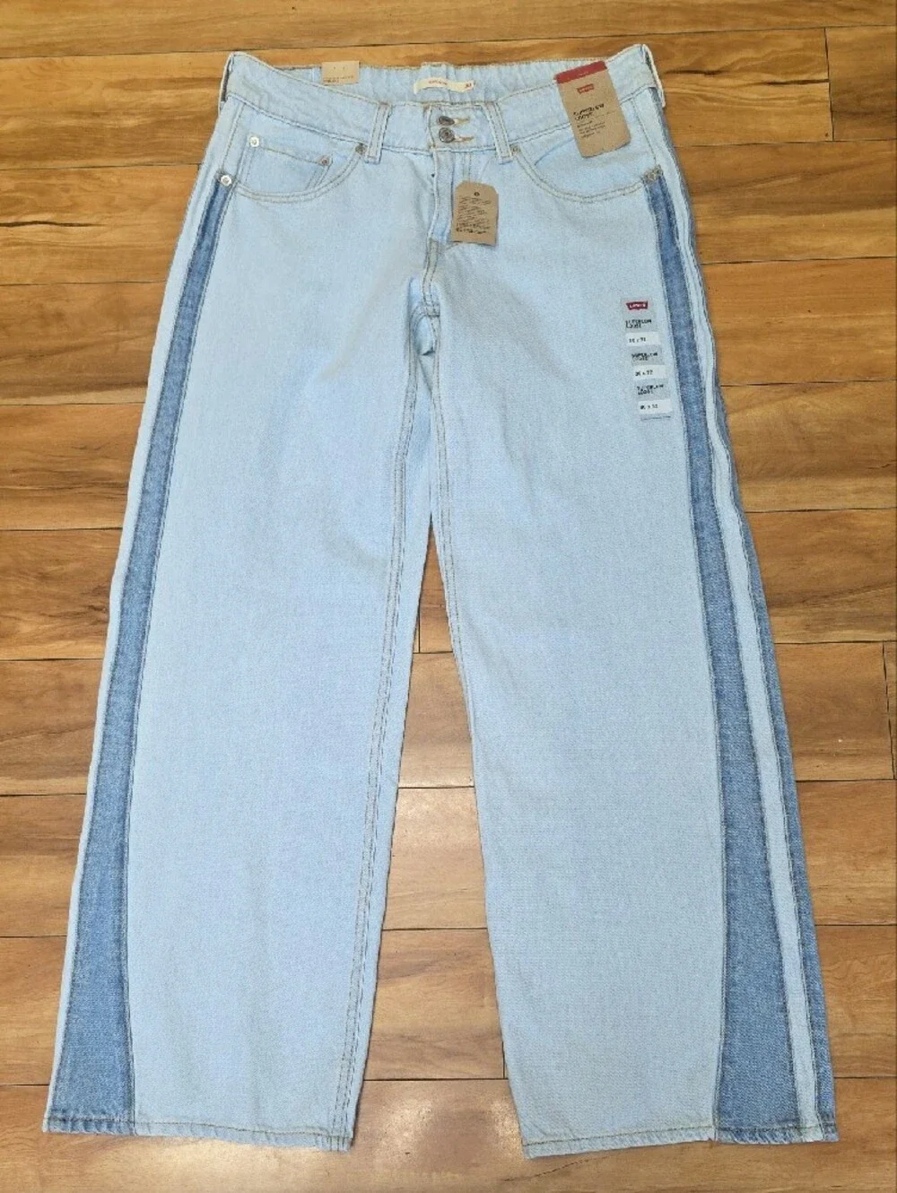 Levi’s Superlow Loose Stripe Jeans Light Wash Two Tone Side Panel 30x32 NEW - Picture 10 of 16